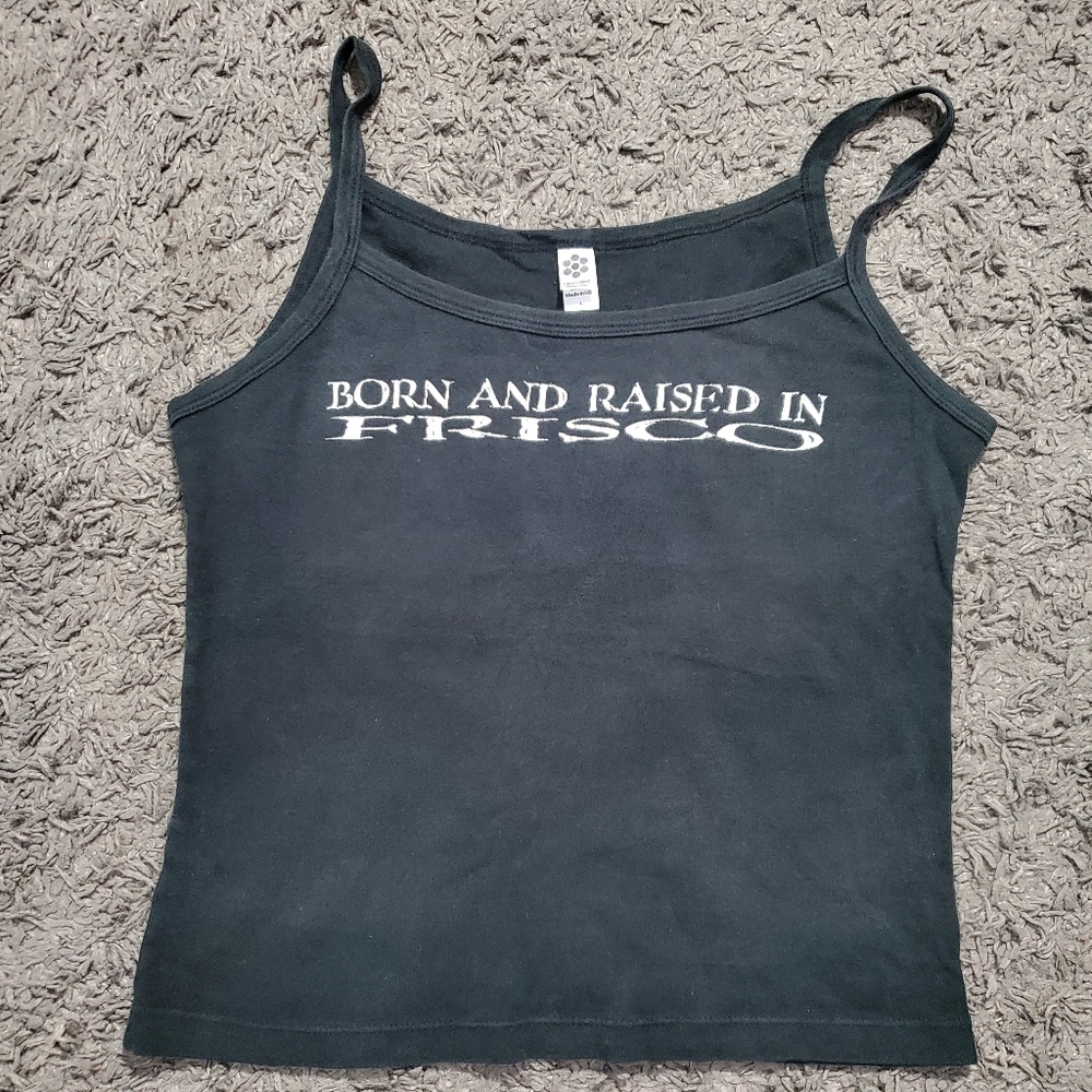 Born And Raised in Frisco Black White Tank Cami Top Vintage Womans Size Large